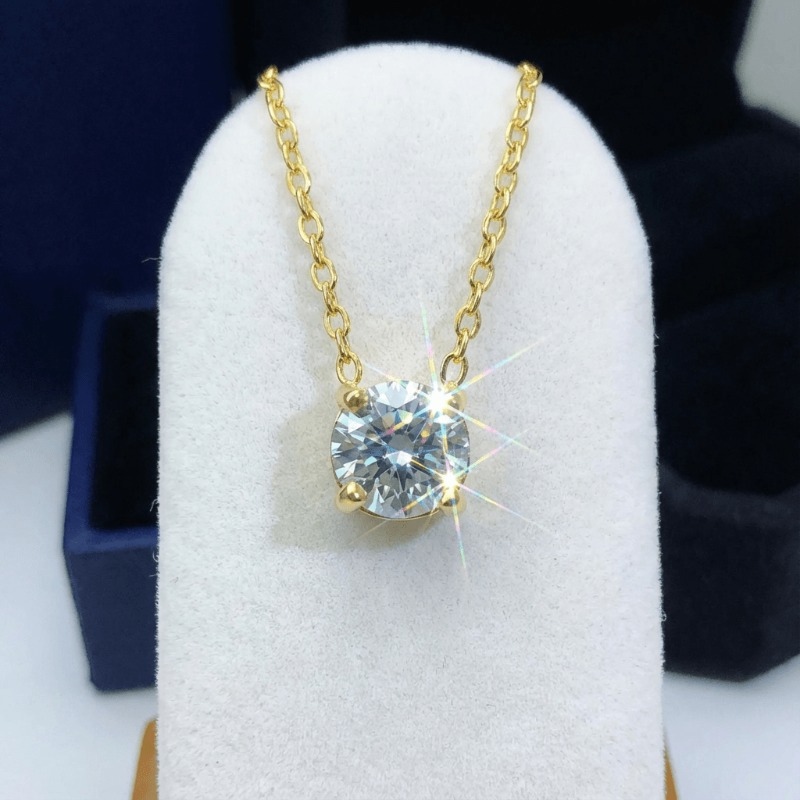 Women's Light Blue Moissanite Four-Prong Pendant Necklace, Elegant Gift